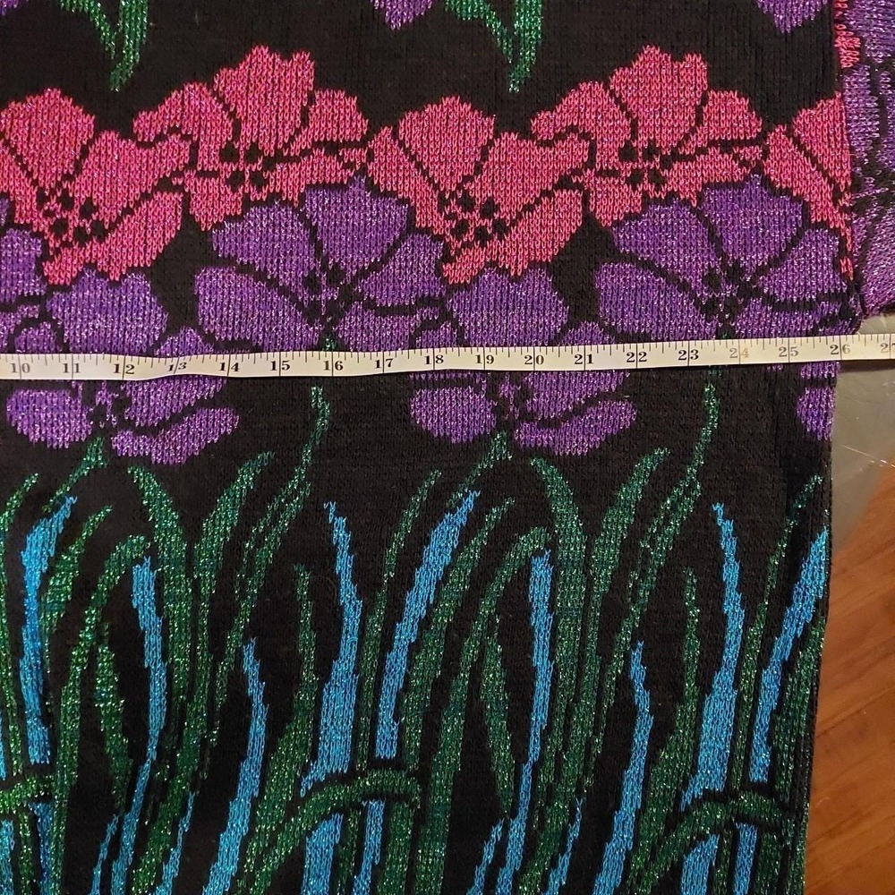 Vintage 90s Nutcracker 2X Floral Tinsel Sparkle Sweater Made in USA Black - Picture 4 of 6
